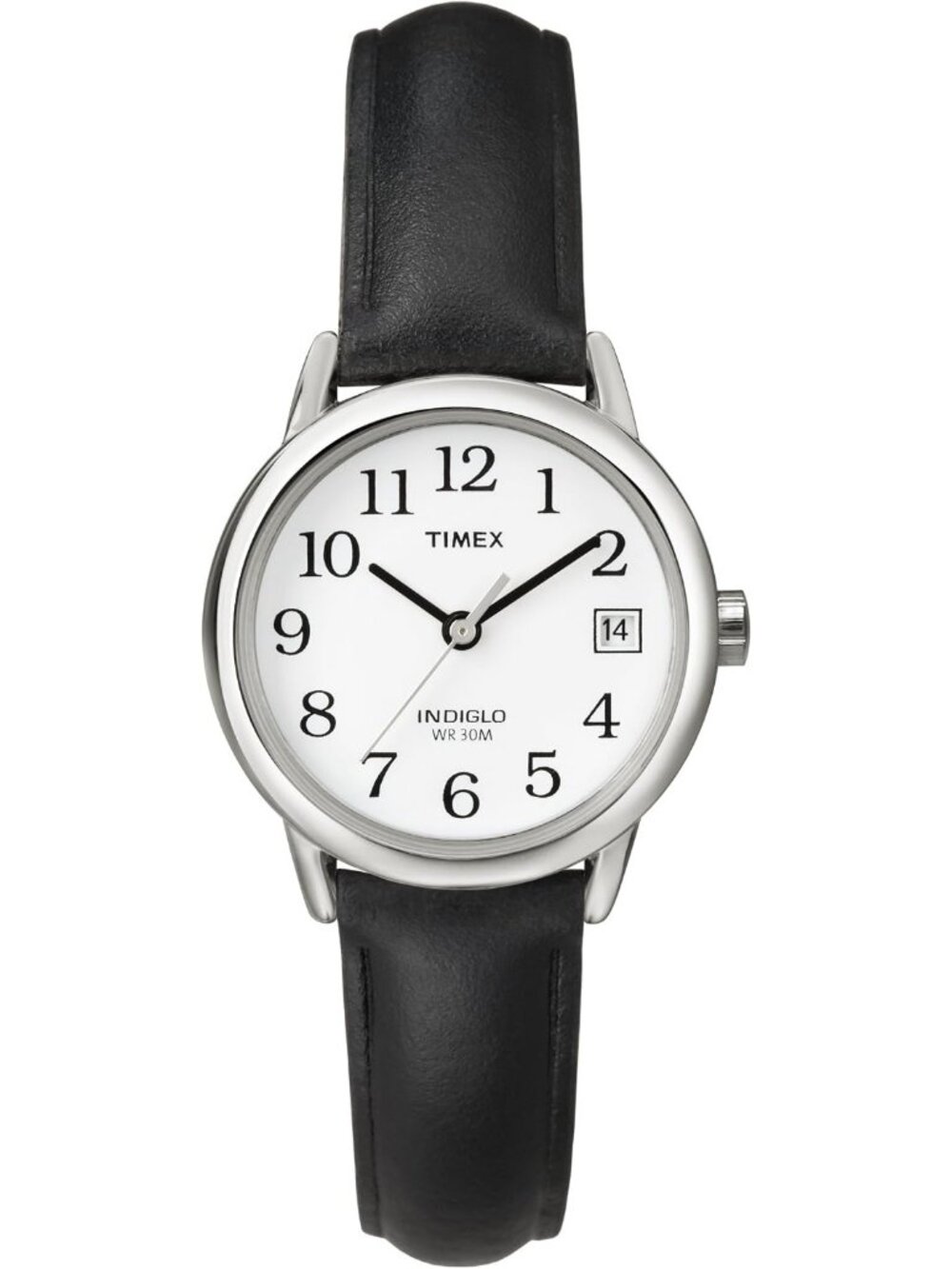Women's Black/Silver-Tone/White Easy Reader Natural Leather Strap Wrist Watches